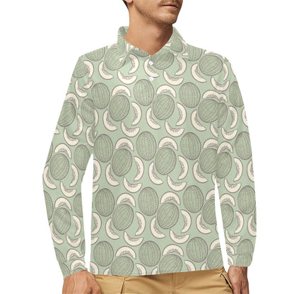Cantaloupe Pattern Print Design 01 Long Sleeve Polo Shirt For Men's
