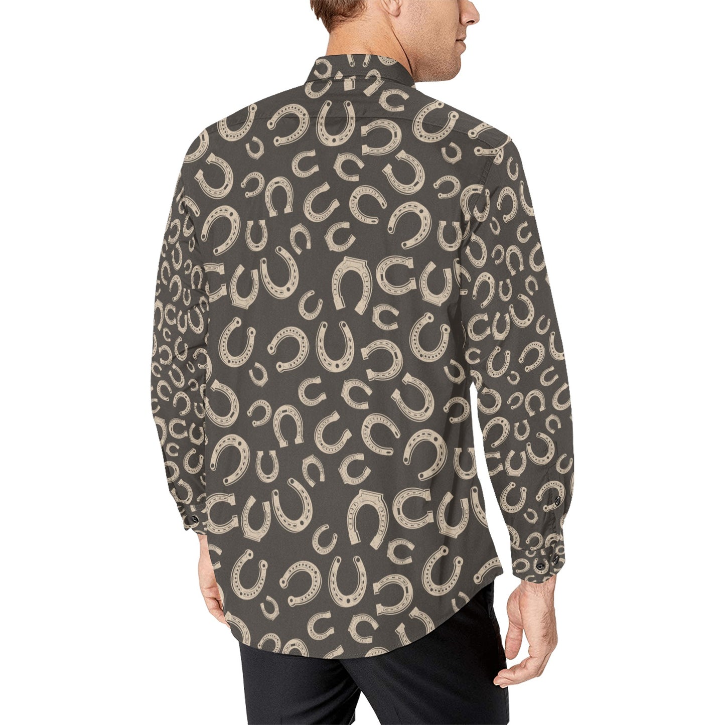 Horseshoe Print Design LKS303 Men's Long Sleeve Dress Shirt