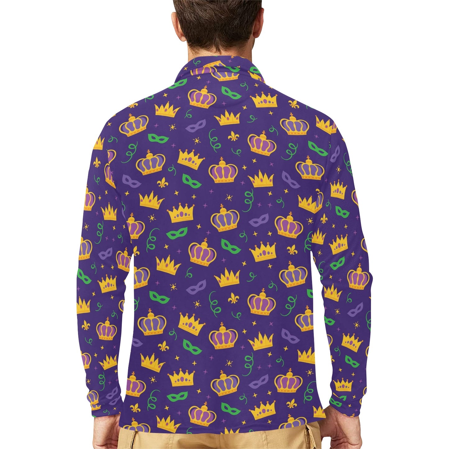 Mardi Gras Pattern Print Design 03 Long Sleeve Polo Shirt For Men's