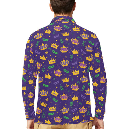 Mardi Gras Pattern Print Design 03 Long Sleeve Polo Shirt For Men's