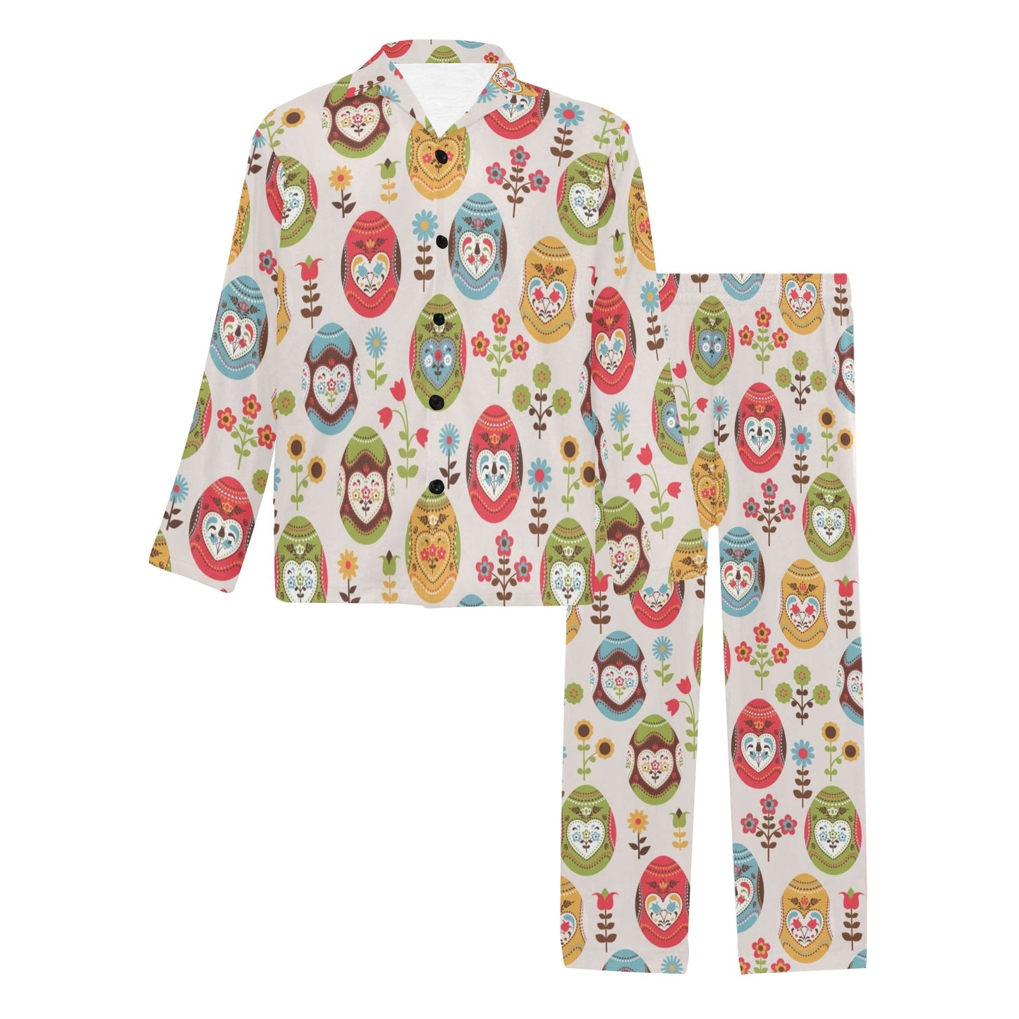 Easter Eggs Pattern Print Design RB011 Men's Long Pajama Set