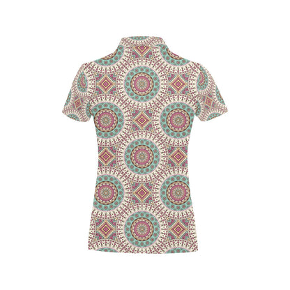 Bohemian Round Style Print Women's Polo Shirt