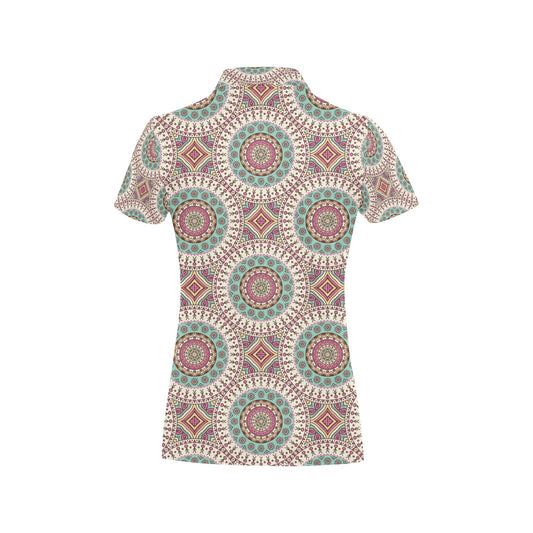 Bohemian Round Style Print Women's Polo Shirt