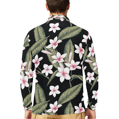 Plumeria Pattern Print Design PM021 Long Sleeve Polo Shirt For Men's