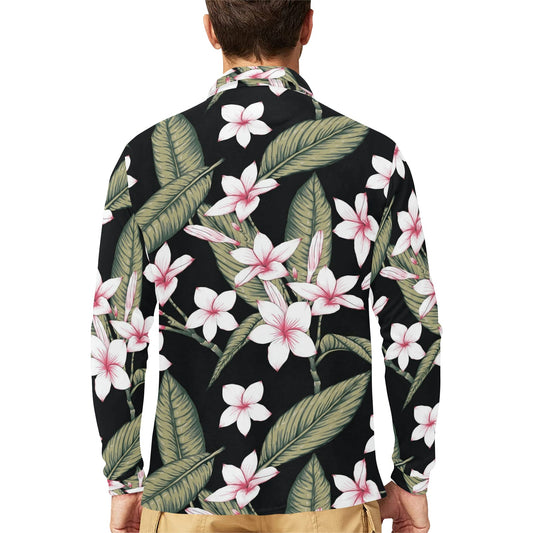 Plumeria Pattern Print Design PM021 Long Sleeve Polo Shirt For Men's