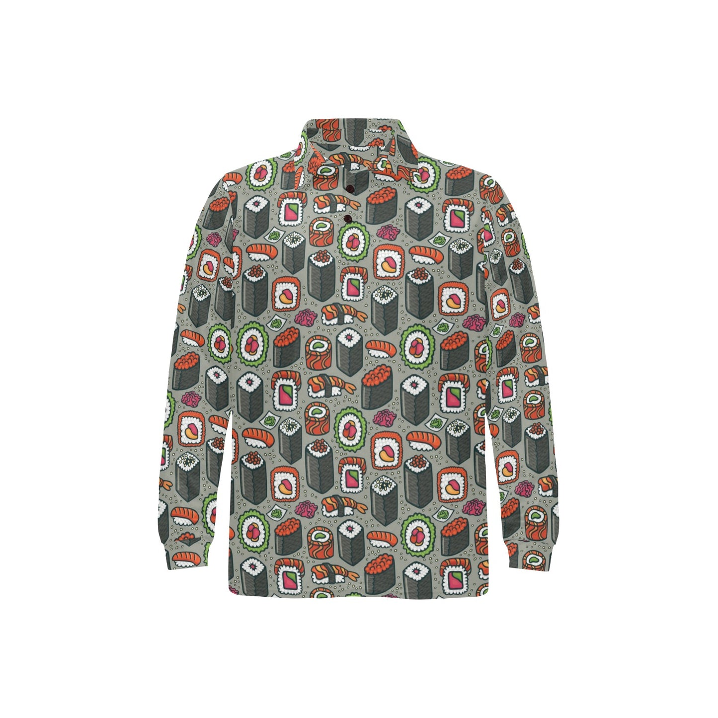Sushi Print Design LKS301 Long Sleeve Polo Shirt For Men's