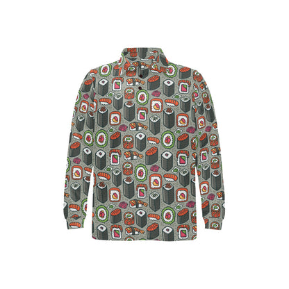 Sushi Print Design LKS301 Long Sleeve Polo Shirt For Men's