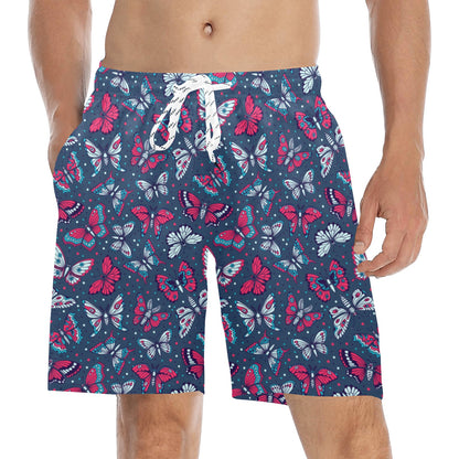 Butterfly Red Deep Blue Print Pattern Men's Swim Trunks Beach Shorts