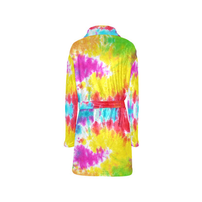 Tie Dye Rainbow Themed Print Women's Fleece Robe