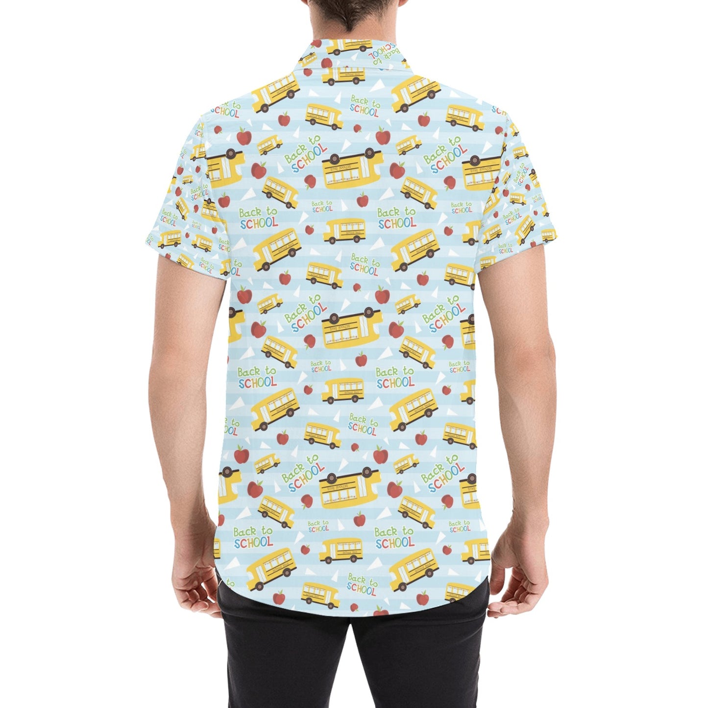 School Bus Back To School Print Design LKS303 Men Short Sleeve Button Up Shirt