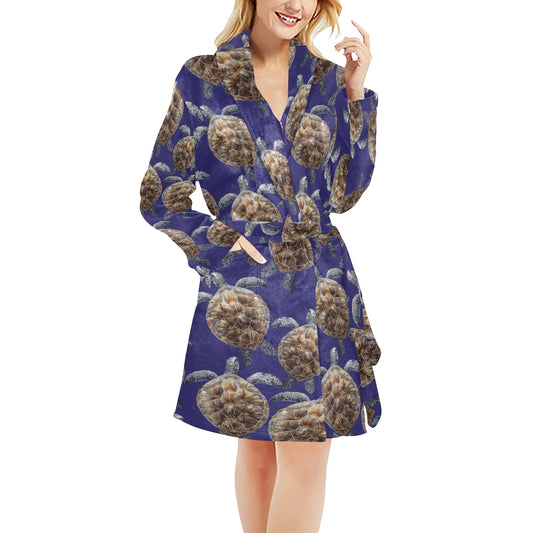 Sea Turtle Pattern Print Design T05 Women's Fleece Robe