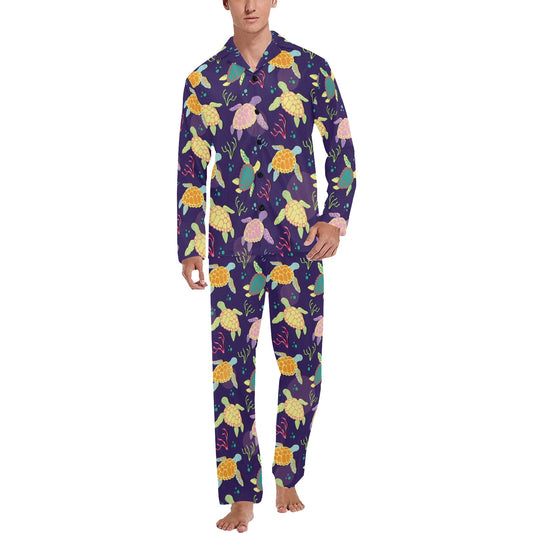 Sea Turtle Color Smile Men's Long Pajama Set