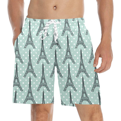 Eiffel Tower Polka Dot Print Men's Swim Trunks Beach Shorts