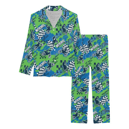 Motocross Pattern Print Design 04 Women's Long Pajama Set