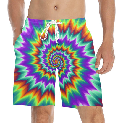 Optical illusion Pulsing fiery spirals Men's Swim Trunks Beach Shorts