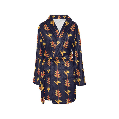 Heliconia Pattern Print Design HL06 Women's Fleece Robe
