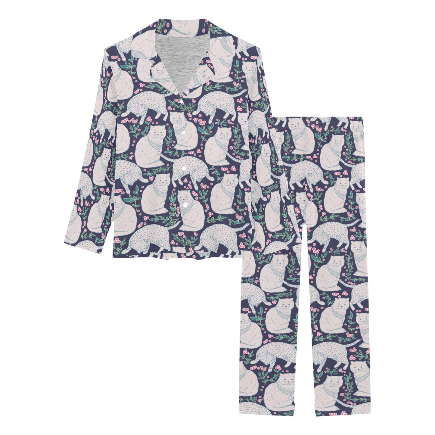 Cat Pattern Print Design 06 Women's Long Pajama Set