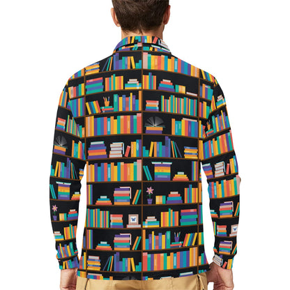 Book Pattern Print Design 05 Long Sleeve Polo Shirt For Men's