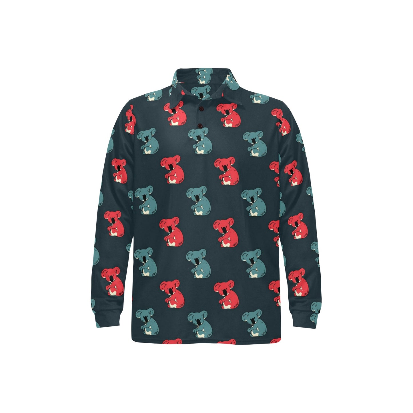 Koala Pattern Print Design 02 Long Sleeve Polo Shirt For Men's