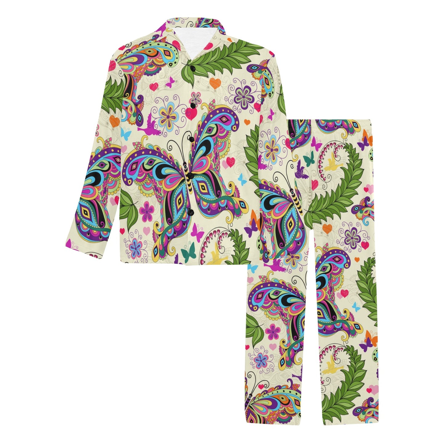 Butterfly Colorful Indian Style Men's Long Pajama Set