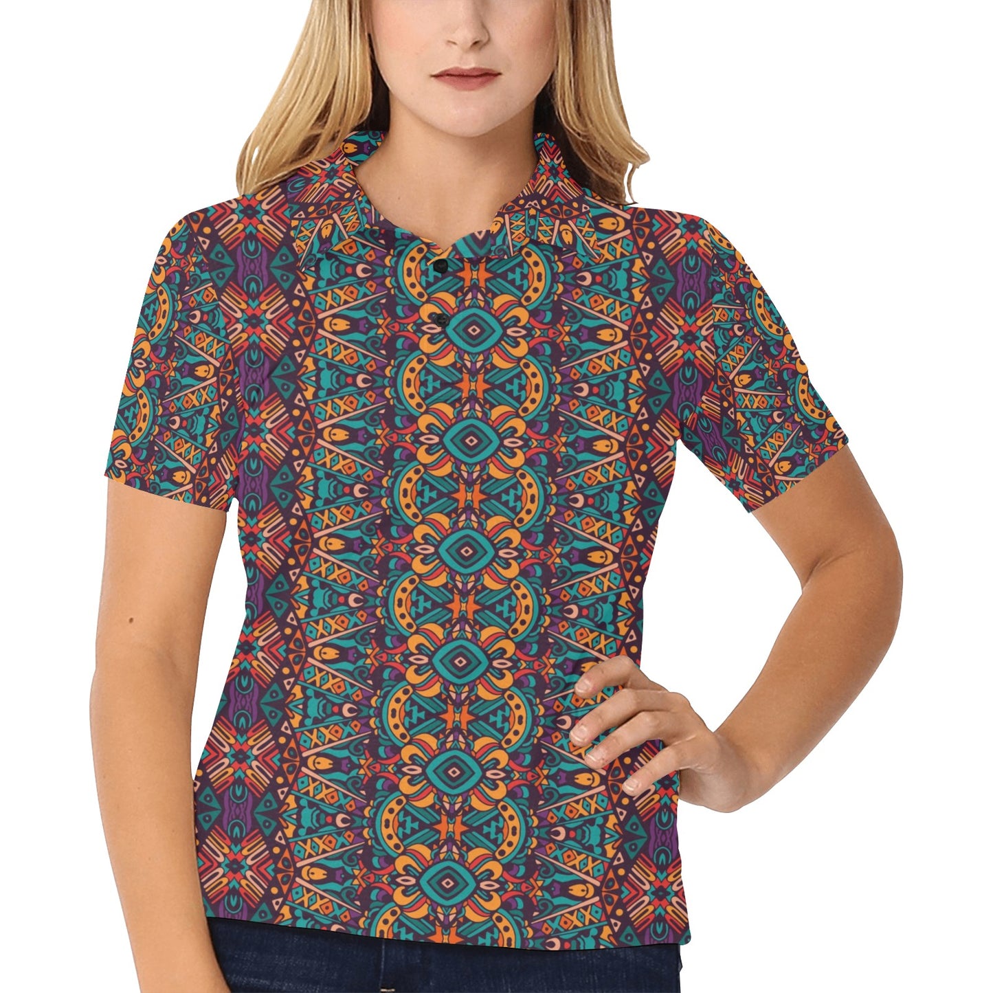 Ethnic Style Print Pattern Women's Polo Shirt