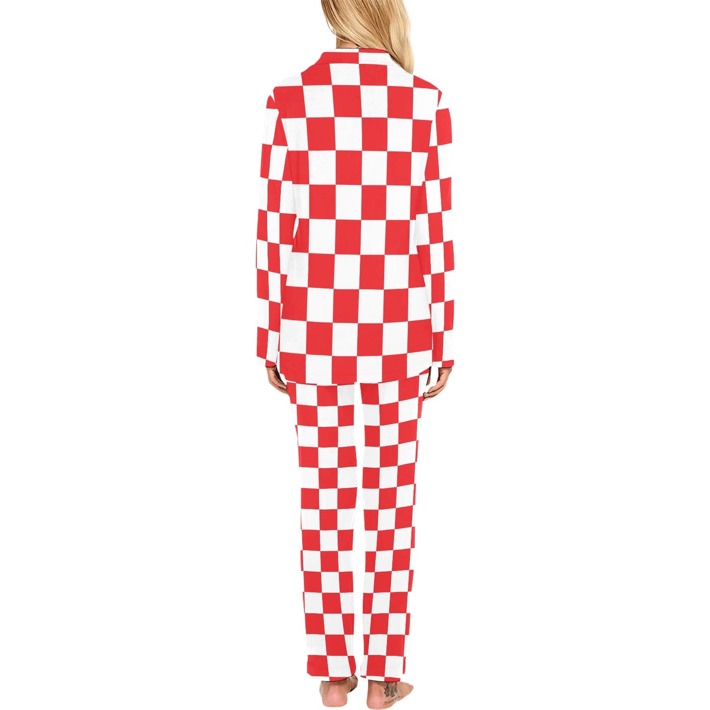 Checkered Red Pattern Print Design 04 Women's Long Pajama Set