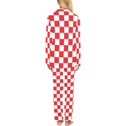 Checkered Red Pattern Print Design 04 Women's Long Pajama Set