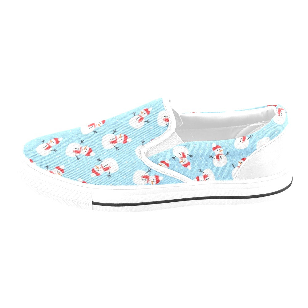 Snowman Print Design LKS305 White Slip Ons Canvas Women's Shoes