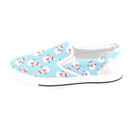 Snowman Print Design LKS305 White Slip Ons Canvas Women's Shoes