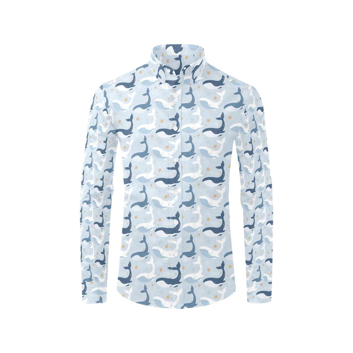 Whale Print Design LKS305 Men's Long Sleeve Dress Shirt