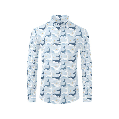 Whale Print Design LKS305 Men's Long Sleeve Dress Shirt