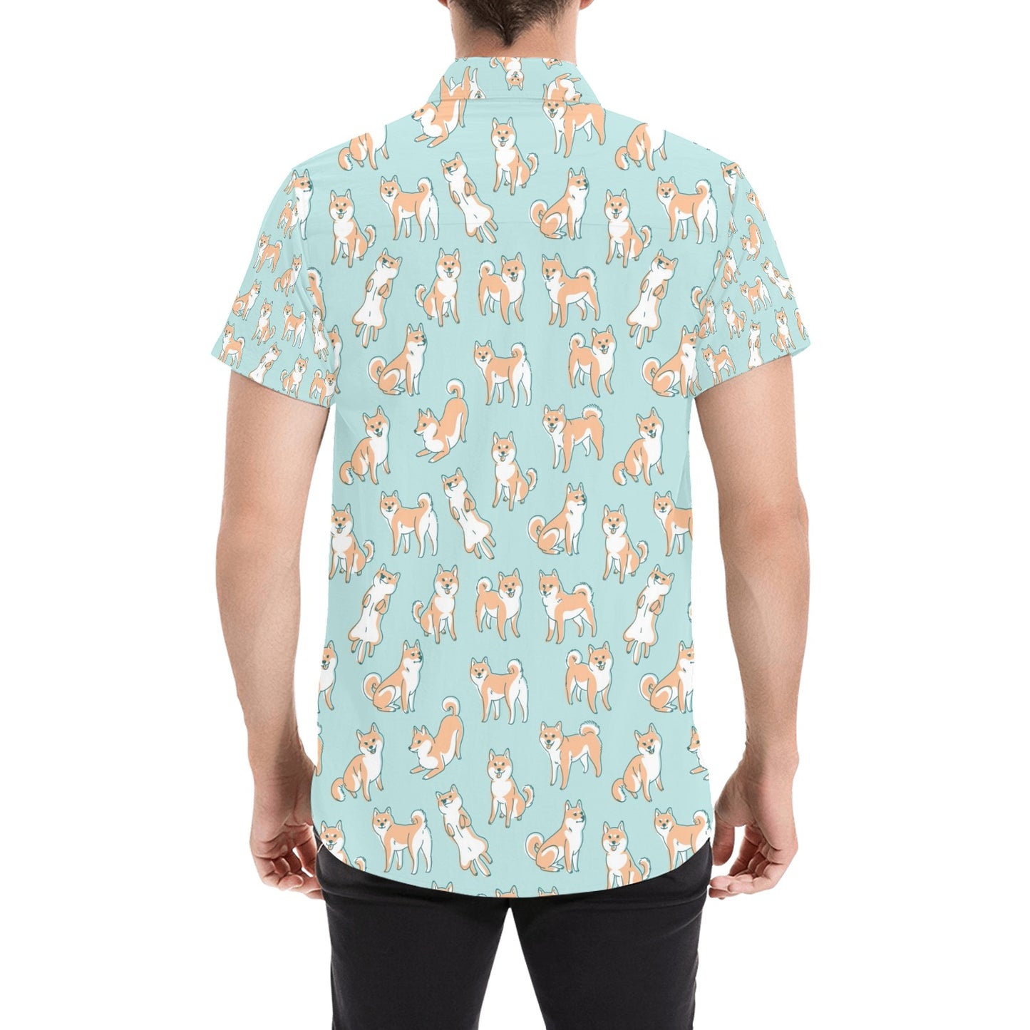 Shiba Inu Print Design LKS304 Men Short Sleeve Button Up Shirt