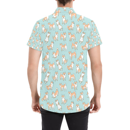 Shiba Inu Print Design LKS304 Men Short Sleeve Button Up Shirt
