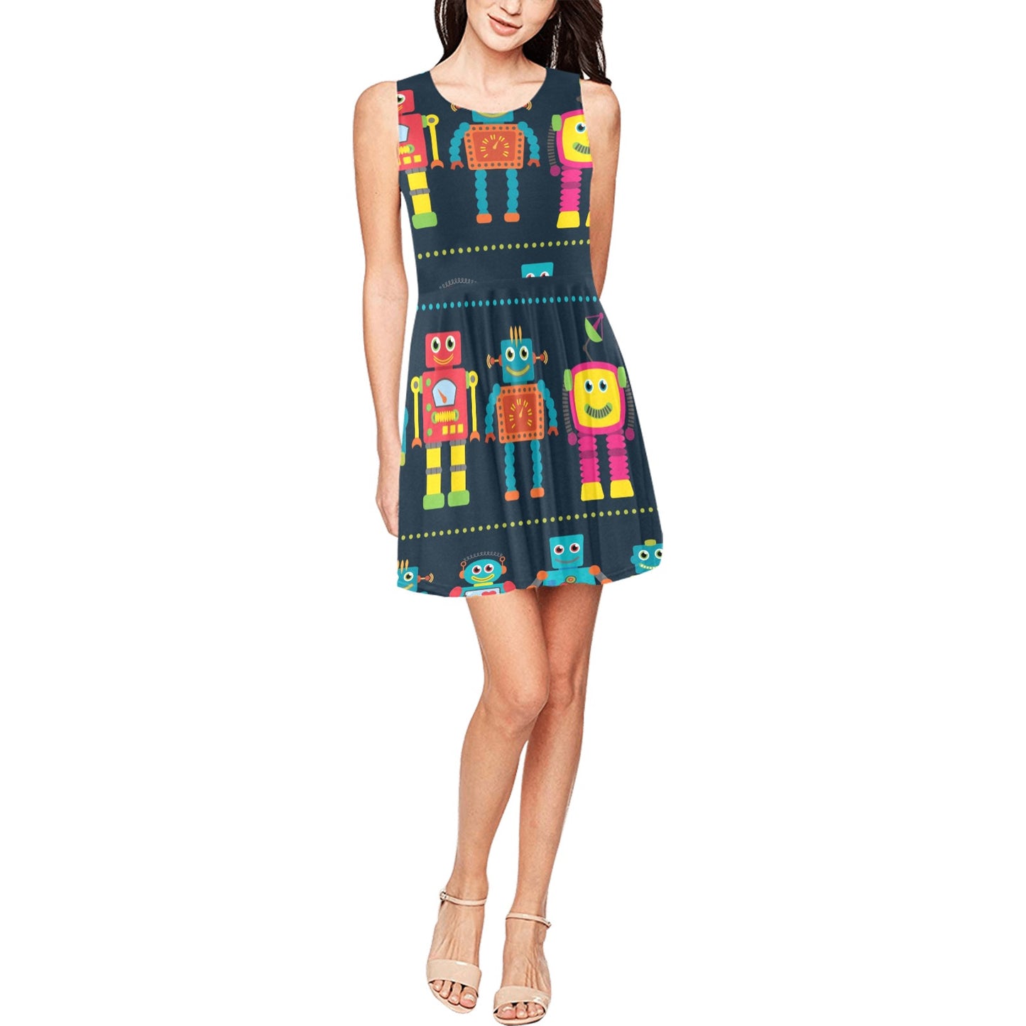 Robot Pattern Print Design A01 Sleeveless Dress