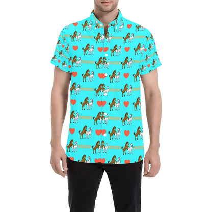 Horse Couple Love Print Design LKS309 Men Short Sleeve Button Up Shirt