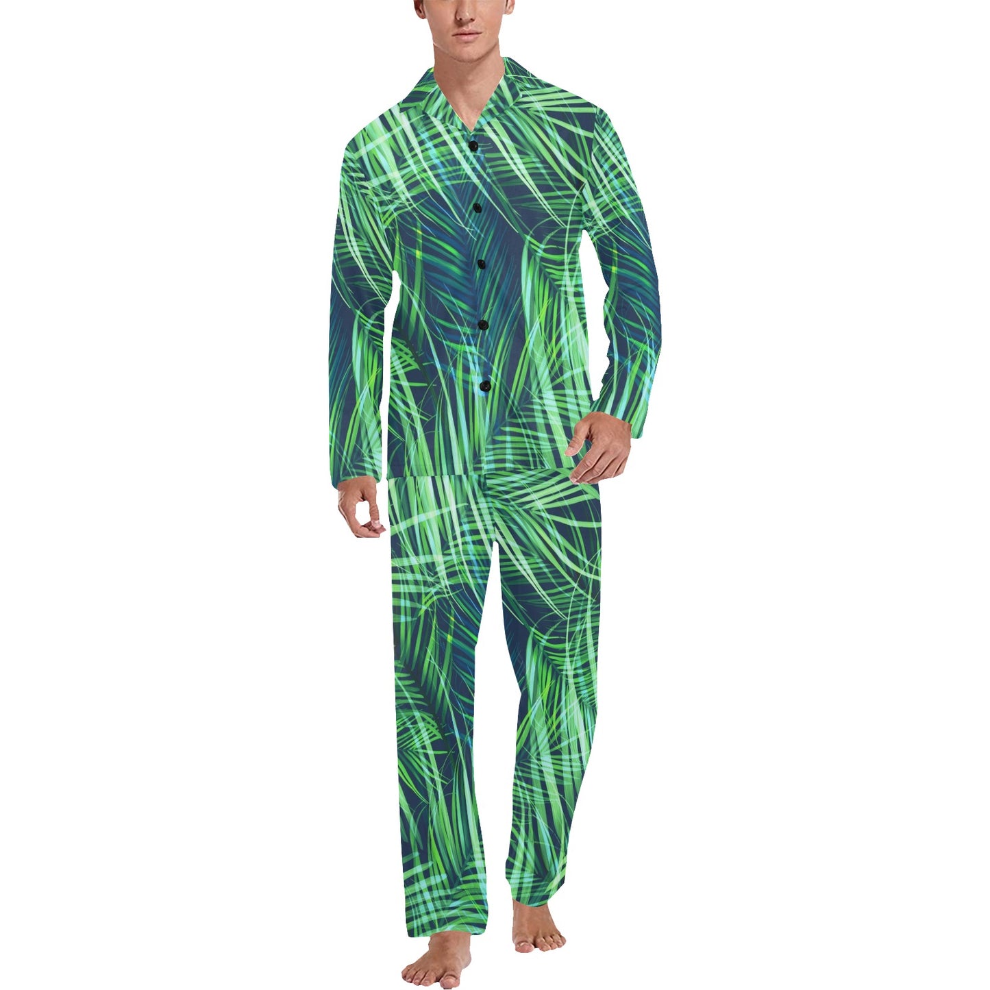 Palm Leaves Pattern Print Design PL02 Men's Long Pajama Set