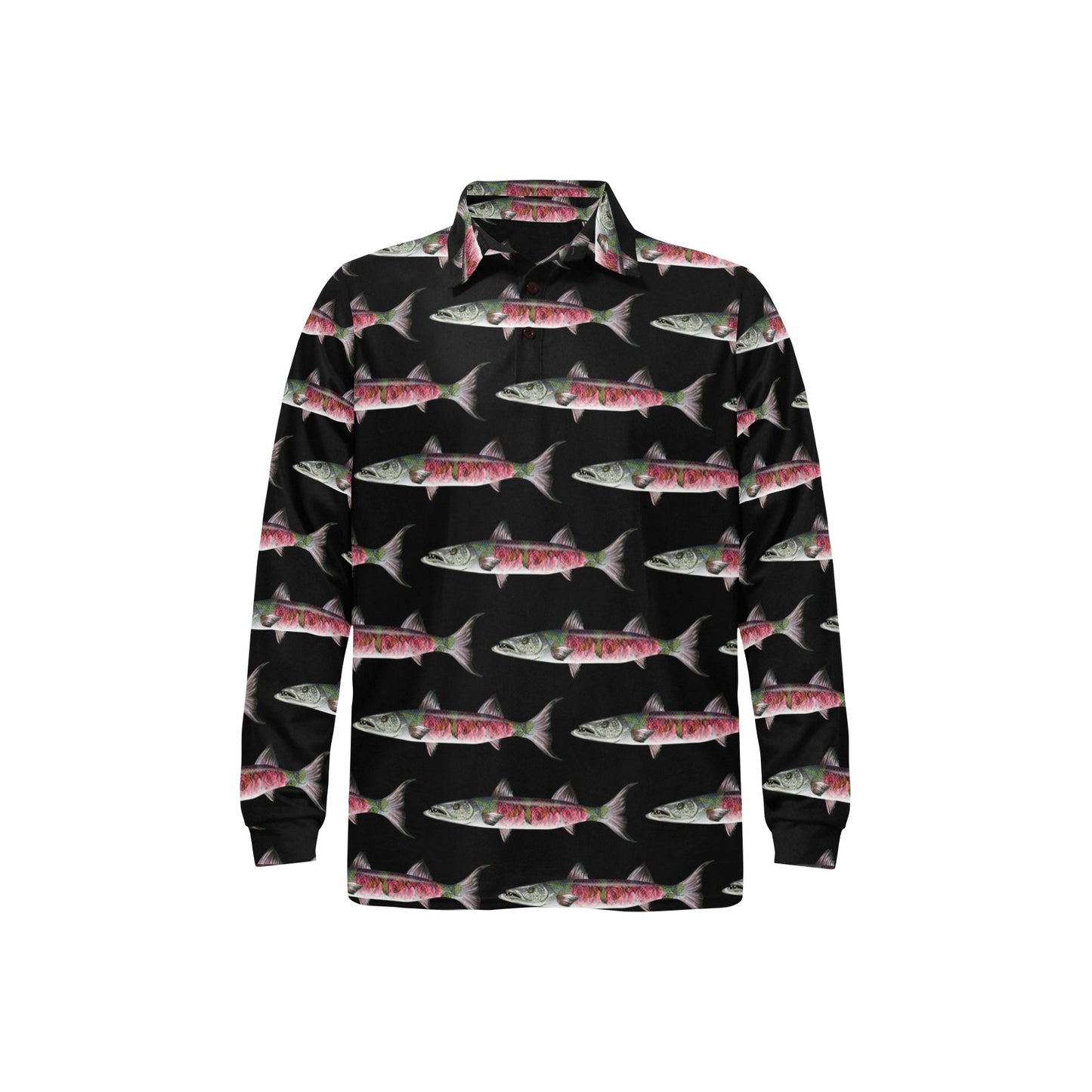 Barracuda Pattern Print Design 02 Long Sleeve Polo Shirt For Men's