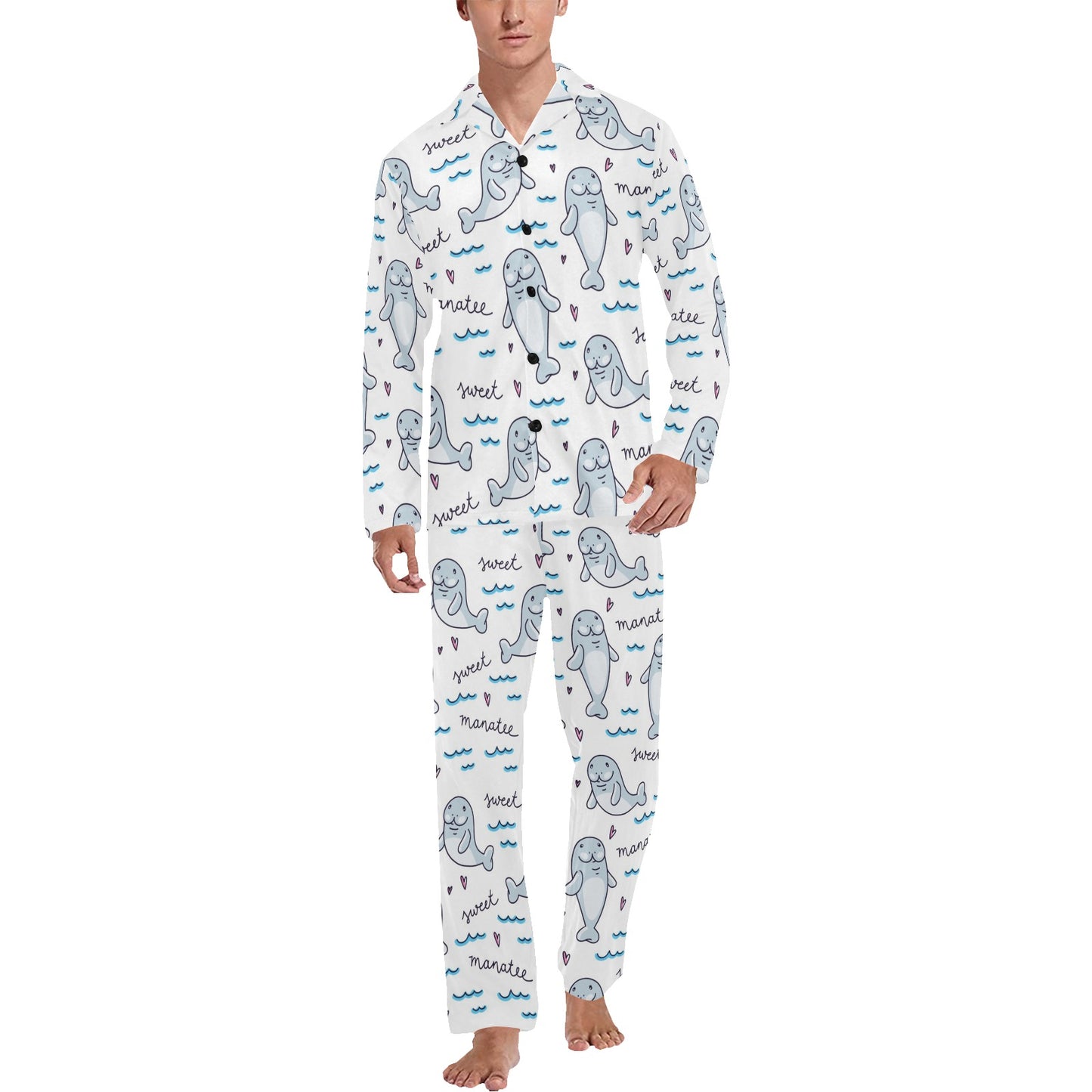 Manatee Baby Pattern Print Design 03 Men's Long Pajama Set