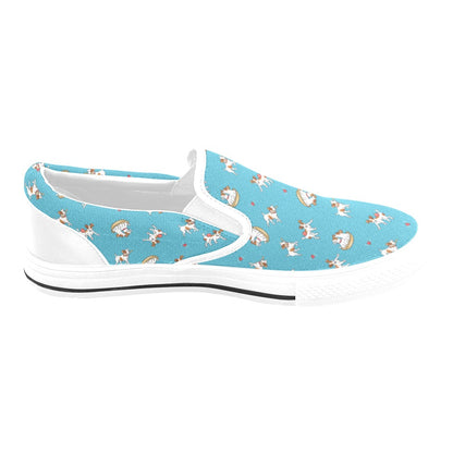Russell Terriers Playing Print Design LKS305 White Slip Ons Canvas Women's Shoes