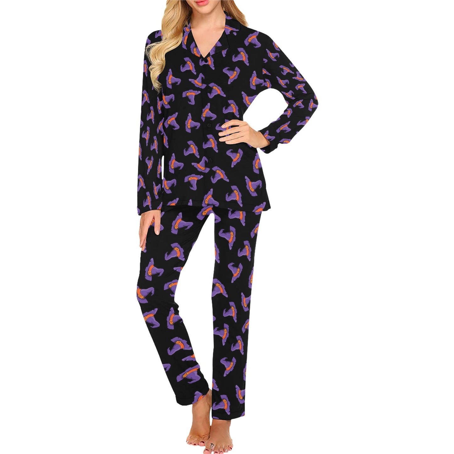 Witch Hat Print Design LKS304 Women's Long Pajama Set