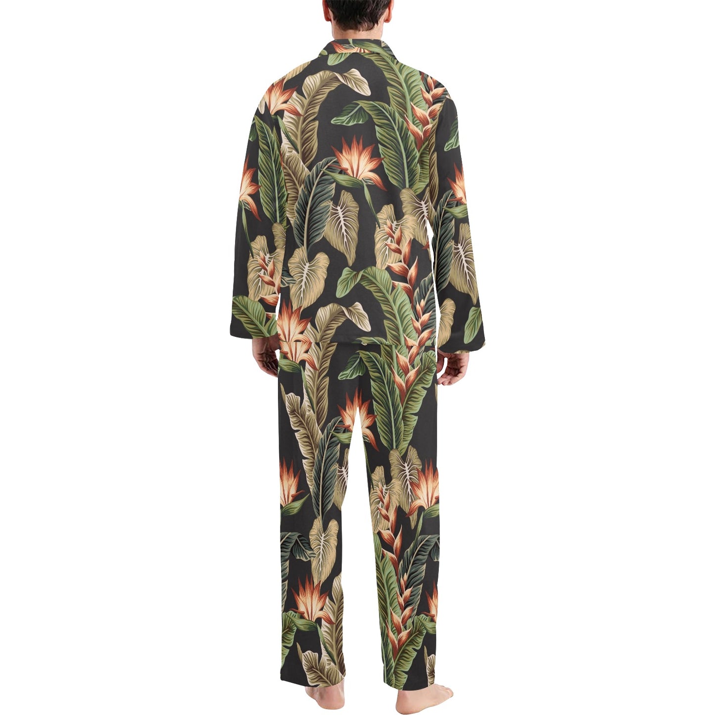 Tropical Flower Pattern Print Design TF014 Men's Long Pajama Set
