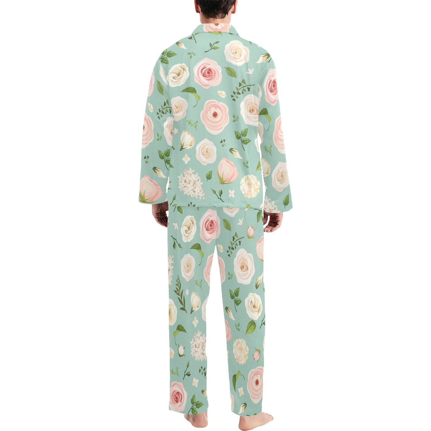 Lisianthus Pattern Print Design 01 Men's Long Pajama Set