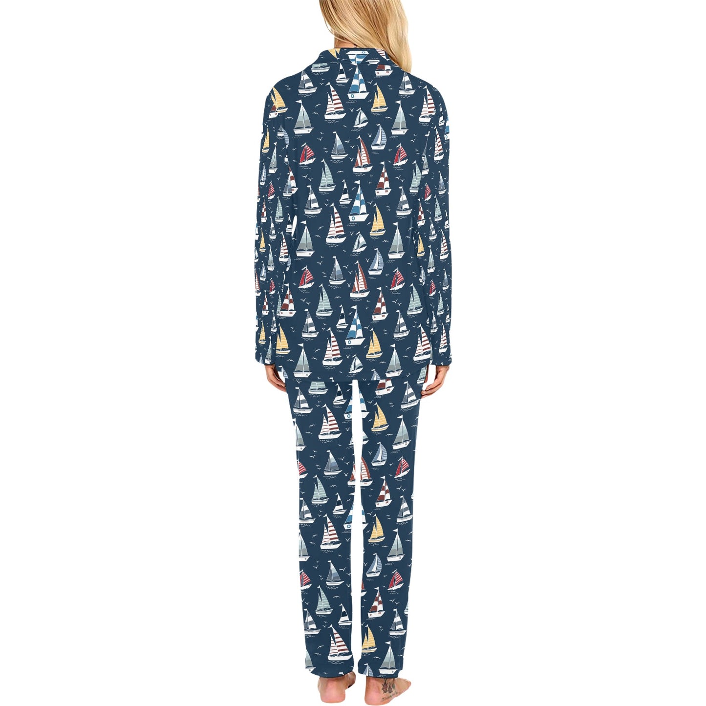 Sailboat Print Design LKS306 Women's Long Pajama Set