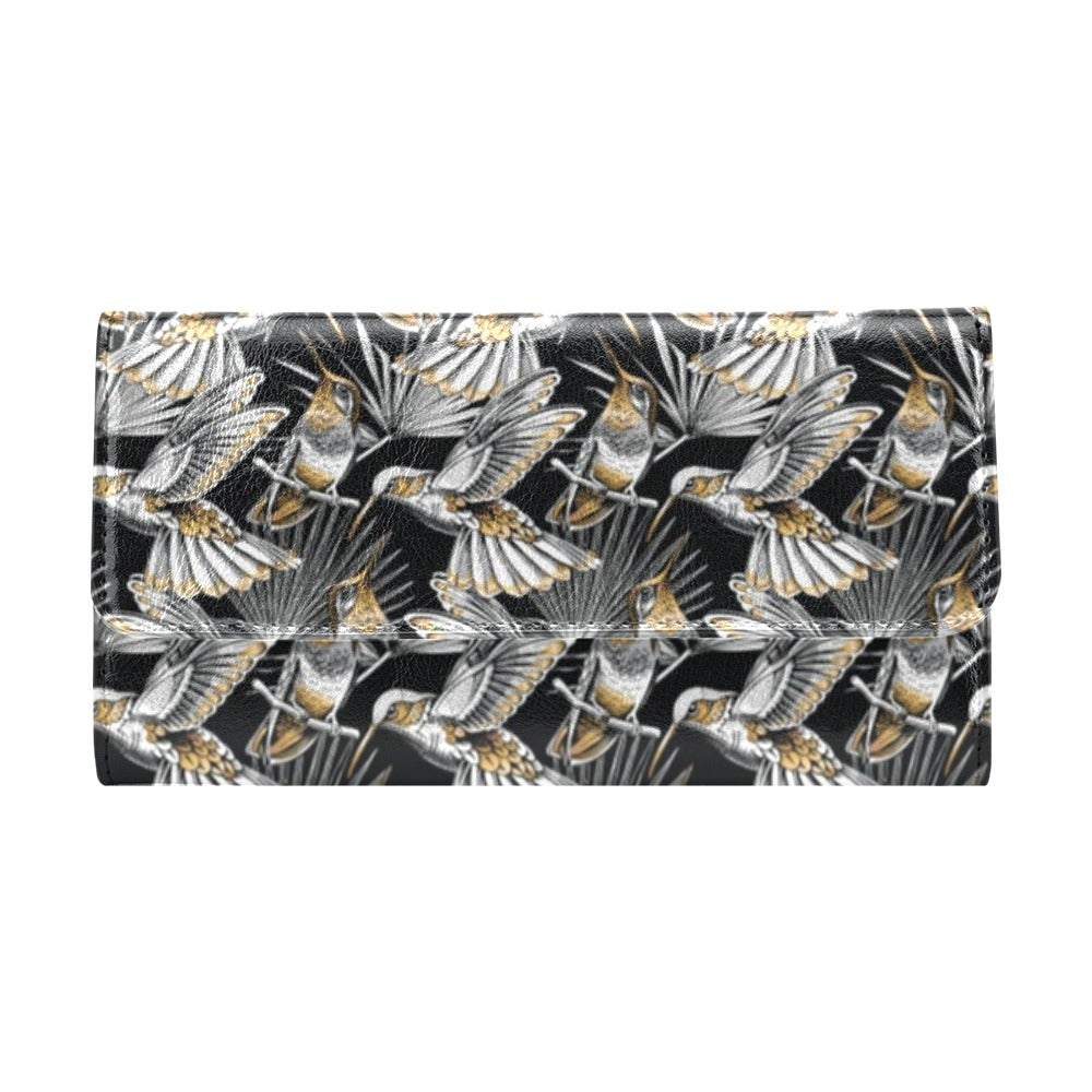 Hummingbird Gold Design Themed Print Women's Trifold Wallet