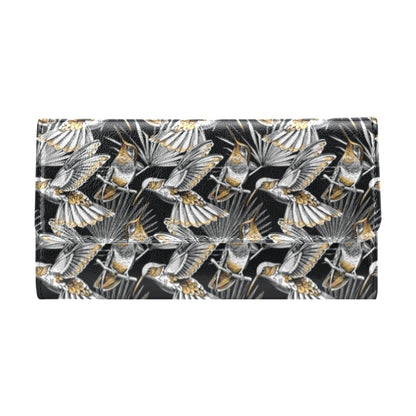 Hummingbird Gold Design Themed Print Women's Trifold Wallet