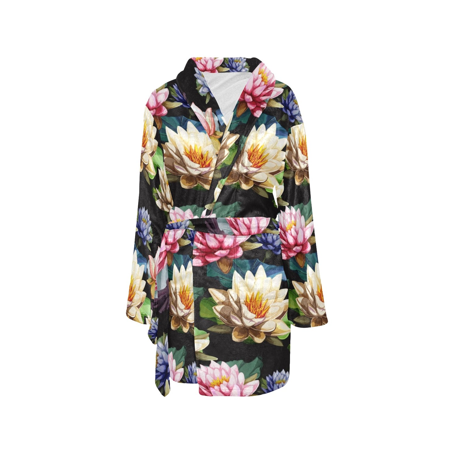 Water Lily Pattern Print Design WL02 Women's Fleece Robe