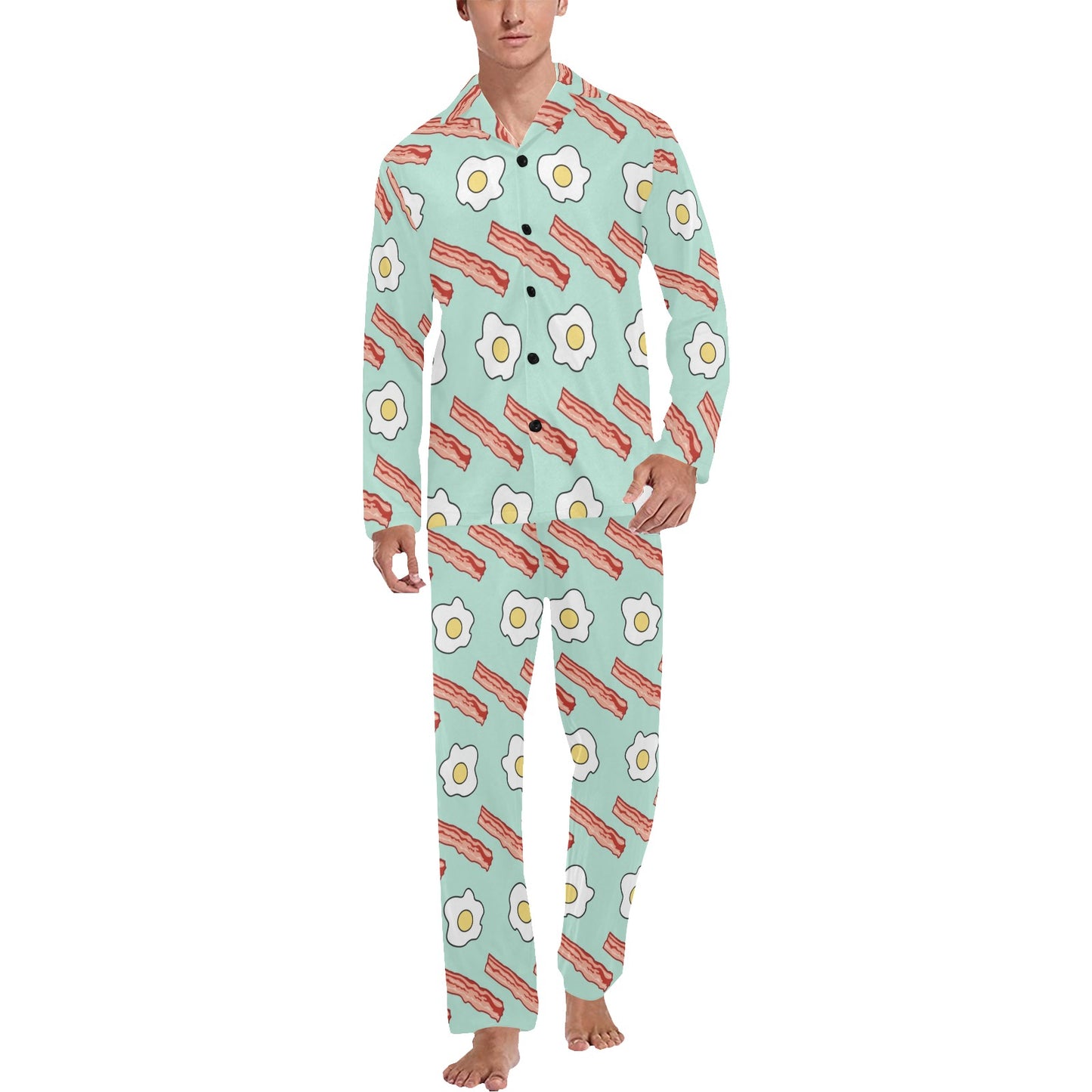 Bacon Sausage Pattern Print Design 01 Men's Long Pajama Set