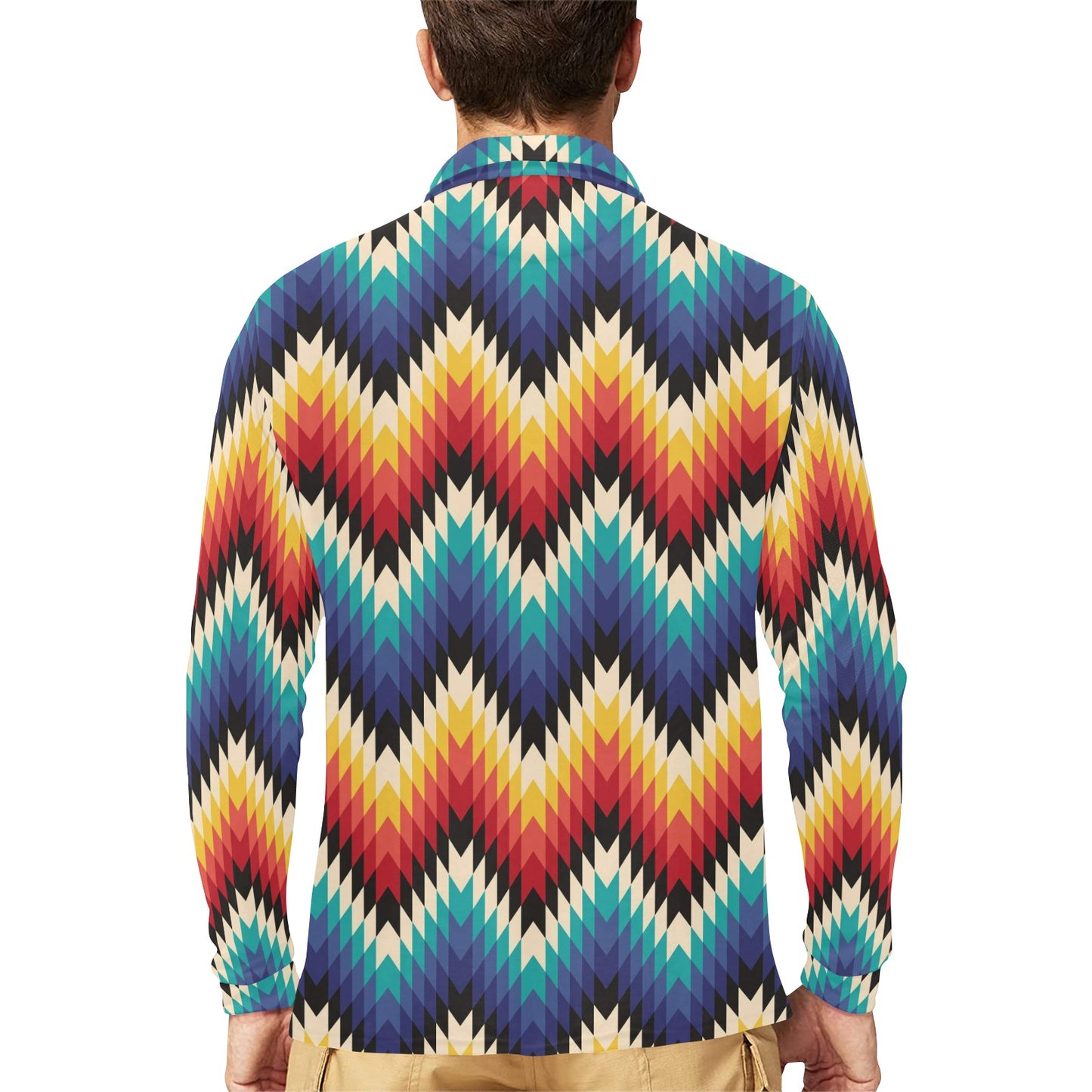 Tribal Aztec Long Sleeve Polo Shirt For Men's
