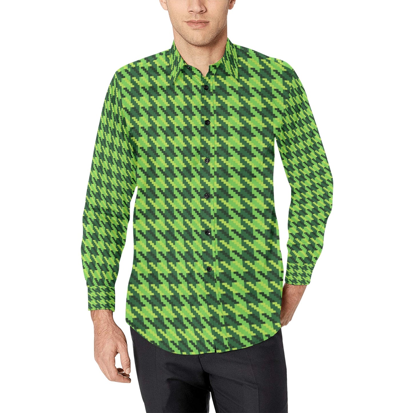 St Patricks Day Houndstooth Pattern Print LKS301 Men's Long Sleeve Dress Shirt