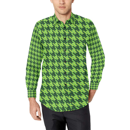 St Patricks Day Houndstooth Pattern Print LKS301 Men's Long Sleeve Dress Shirt